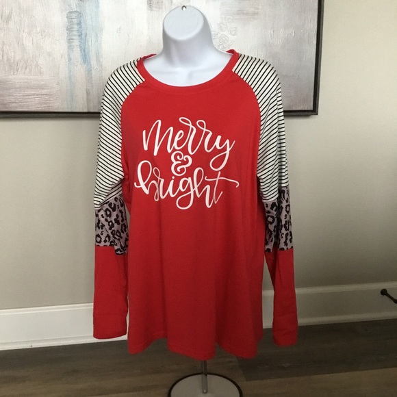 Merry Christmas multi pattern long sleeve knit shirt Sz M - Picture 1 of 2